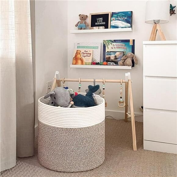 Large Cotton Rope Storage Basket Woven Bin for Toys Blankets Nursery Living - Picture 2 of 7